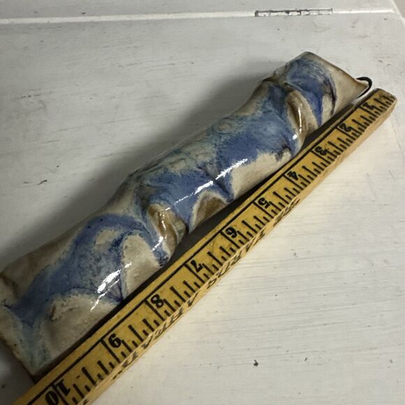 Vintage Pottery Raku Fired Glaze 10” WallVase Tan Blue HandPainted - Picture 5 of 5